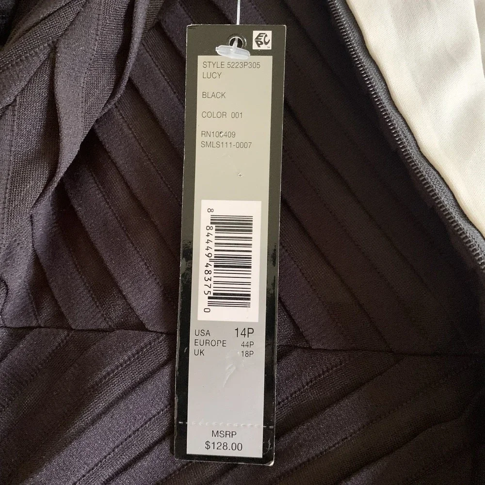 TAHARI ARTHUR S LEVINE PETITE SZ-14P Women's Black Dress 3/4Sleeves-Pleats NWT